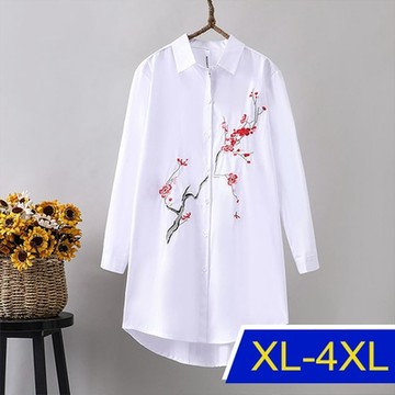 [韓國K.W.]刺繡時尚瘋賣風格襯衫上衣(防曬/長袖襯衫/長袖上衣/薄外套)