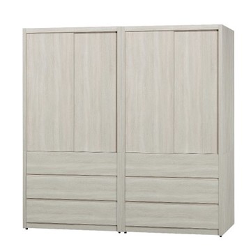 【MUNA 家居】莫托斯6.4X7尺鋼刷白色推門衣櫥(衣櫃)