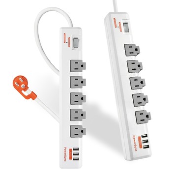 PowerSync TR539018 1開5插3孔 白色 1.8m 6尺 快速充電 3埠USB 電腦延長線