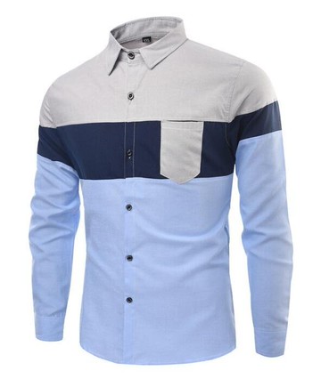 FINDSENSE Z1 日系 流行 男 時尚 大碼 翻領 拼接拼色 口袋款 長袖襯衫 長袖T恤 上衣