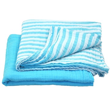 美國 green sprouts 小綠芽 - 有機棉細紗浴巾/包巾2入組-水藍組