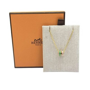 HERMES 愛馬仕 新款雙色Mini Pop H 立體簍空橢圓LOGO項鍊(粉紅/粉綠x金色)