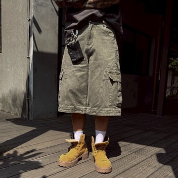 【ALIFE】美式 高品質 重磅 工裝 水洗 側口袋 七分褲 3色 百搭 修身 男女款 百慕達 夏天 短褲 #989T
