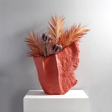 簡約現代創意幾何藝術紅色花瓶擺件樣板房售樓處客廳家居裝飾花器