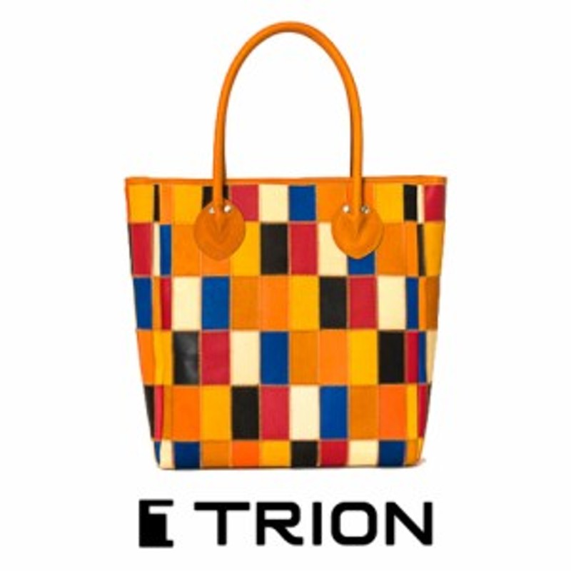 TRION ハンドバッグ トートバッグ レザー 黒 a4 パッチワーク メンズ