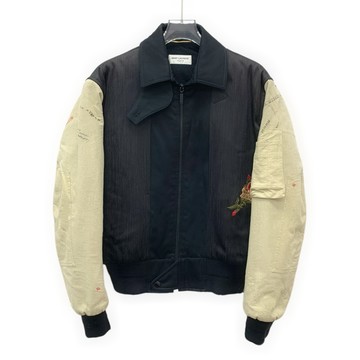 (L) saint laurent 黑色棉質拼色刺繡外套