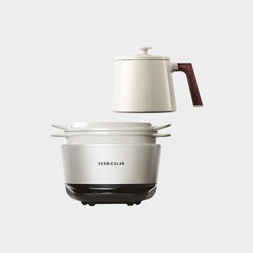 【優惠組合】Vermicular IH琺瑯電子鑄鐵鍋 (海鹽白)+VERMICULAR 琺瑯鑄鐵壺 (碳黑/海鹽白/松露黑)