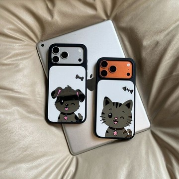 ins可愛個性復古小貓小狗原創電鍍銀鏡面適用于蘋果18pro手機殼iPhone17161514131211