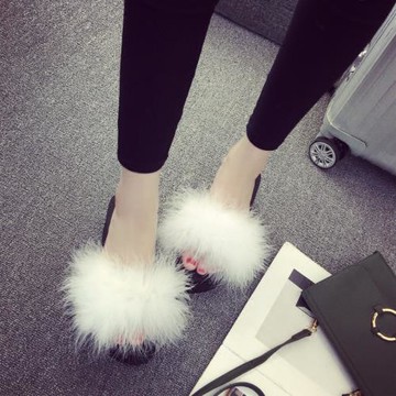 2024夏季新款毛毛拖鞋女韓版時尚松糕厚底一字涼拖高跟涼鞋潮女鞋