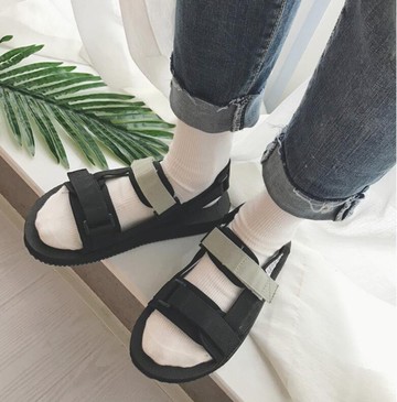 FINDSENSE品牌 男 時尚 潮 休閒 增高 魔術貼 撞色 涼鞋 拖鞋 黑