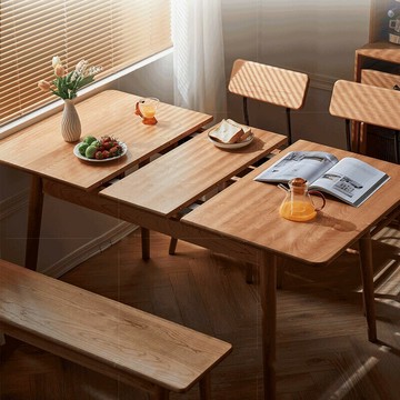 台灣公司貨 免運 可開票 餐桌 餐椅 餐桌椅組合 北歐實木伸縮餐桌小戶型餐桌椅組合折疊家用日式原木餐桌伸縮飯桌