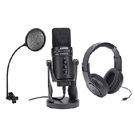 Samson G-Track Pro Studio USB Condenser Mic with Audio Interface Bundle With Samson SR350 Over-Ear Stereo Headphones, H＆A Pop Filter with Gooseneck