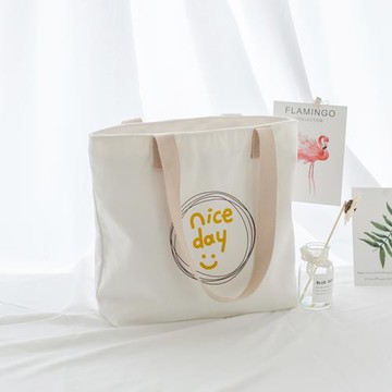 白色手提拉鏈學生上班帆布包