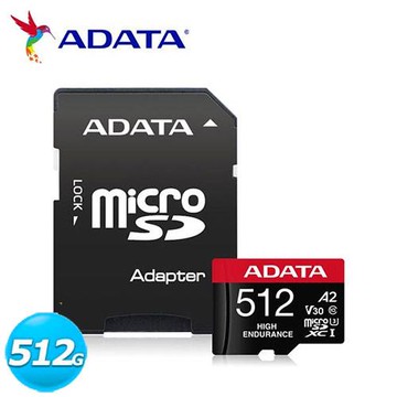 威剛 512G microSDXC UHS-I U3 A2 V30 監控記憶卡(附轉卡)