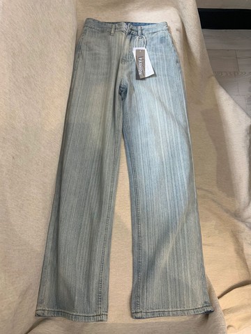 直筒闊腿褲美式復古豎條暗紋顯瘦牛仔褲子女高腰時髦休閒百搭夏季新款