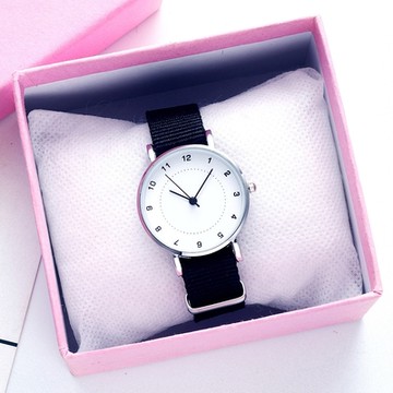 MSTIANQ 米士奇 氣質少女-日系簡約數字標微軍風帆布手錶-黑色/30mm