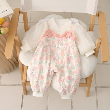 嬰兒秋季連體衣女寶寶秋裝新生兒衣服春秋款長袖郁金香早秋外出服鑫弘-素時衣櫥