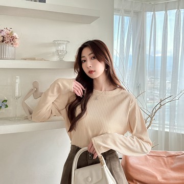 獨家訂製！慵懶日記~圓領坑條寬鬆上衣 KQ381921【現貨】