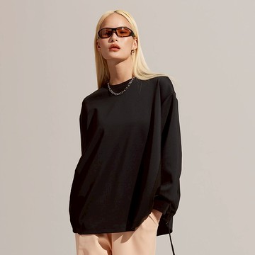 REBOOT動能-棉柔寬鬆口袋拼接上衣-烏黑