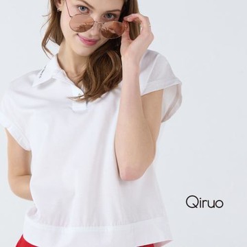 【Qiruo 奇若】春夏專櫃白色短袖上衣7084A 有領設計