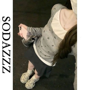 【韓系甜辣設計】蝴蝶假兩件長袖T恤 女裝上衣 早秋小眾別緻 韓系上衣 潮