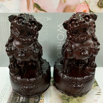 天然純正黑檀木💯手雕對獅🦁️✅可搭配晶洞 紫水晶洞 聚寶盆 鹽燈✅ A0146