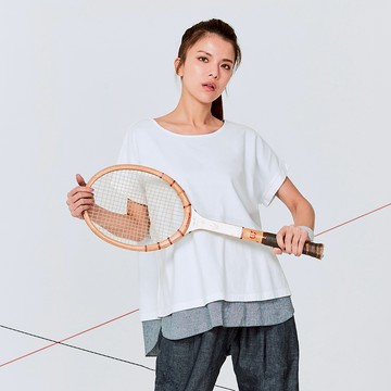 純棉圓領造型剪接上衣(2色)