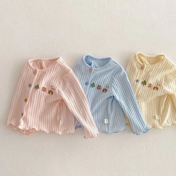 mori🎀mori女童彩扣開衫新款春季寶寶韓版卡通羅紋外套兒童春裝上衣