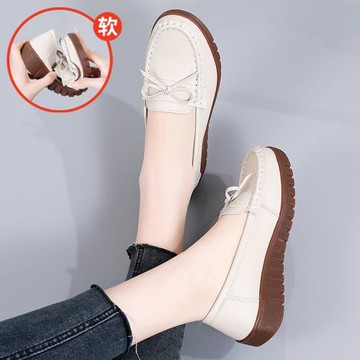 真皮軟底媽媽鞋春秋季牛筋底女鞋平底單鞋中老年老人鞋舒適豆豆鞋