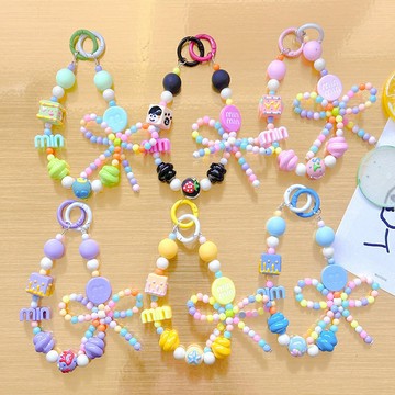 【台灣出貨】包包掛件 糖果色手機扣串珠 手機鏈珠子鏈 手繪珠鑰匙扣 掛件 耳機套包 裝飾禮品 多巴胺系列