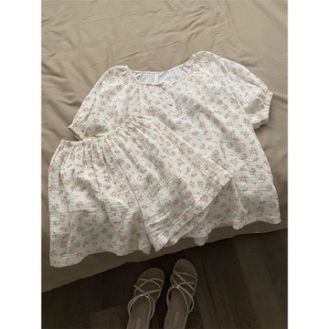 嬰兒紗布睡衣女夏款2025新款甜美碎花短袖短褲棉紗家居服大碼套裝