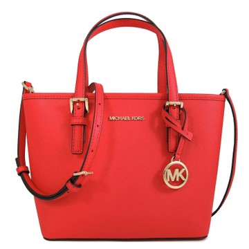 MICHAEL KORS Jet Set Travel 金字大圓標Logo防刮皮革小托特兩用包(西班牙紅)