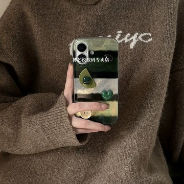 💎免運💎寶石手機殼 手機殼 複古綠撞色寶石紐扣蘋果14pro15Plus手機殻13/16promax手繩1211XS K