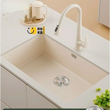 臺灣公司 免運 廚房水槽 單槽 洗碗池 奶油米黃色廚房水槽家用臺下盆大單槽304不銹鋼洗菜盆陽臺洗手盆