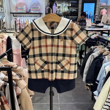 韓國童裝 24夏新款兒童時尚格紋翻領短袖襯衣 短褲英倫風兄妹套裝