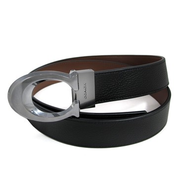 COACH 大C LOGO黑色/駝色鵝卵石紋皮革寬版針式雙面皮帶(127 x 3.8cm)