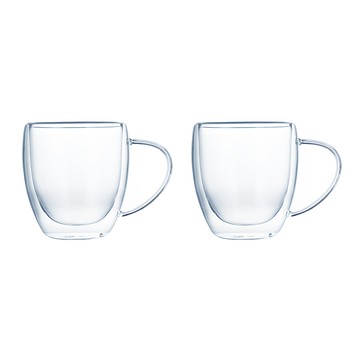 JOSIC 帶把手雙層高硼硅耐熱玻璃杯 9.5 x 8.5cm 300ml  透明色  2個