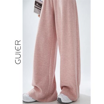 「GUIER」垂感直筒休閑褲女夏2026新款高腰寬松闊腿百搭粉色褲子
