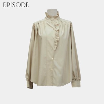 EPISODE - 復古減齡花苞領木耳邊長袖襯衫E35303（米）
