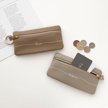 真皮 頂部拉鍊小包 【 Nuance 刻字 】 多用途包 零錢包 卡片夾 零錢袋 迷你錢包 掛環扣 免費刻字 HR22U