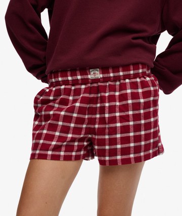 Superdry Women's Cotton Check Elastic Shorts Red Size: 12