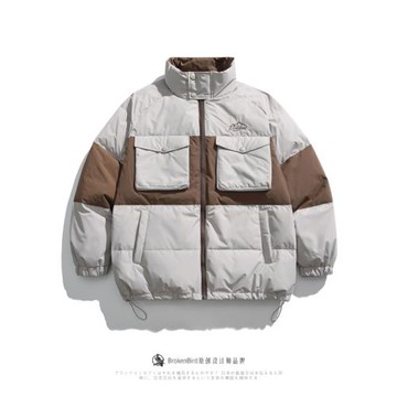 日系拼色潮牌立領羽絨服2023男冬季加厚寬松保暖白鴨絨外套棉服潮