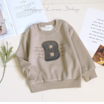 厚款 美式毛線字母復古厚磅寶寶絨上衣 秋冬 男童上衣 男童長袖 男童棉T 男童T恤 刷毛上衣