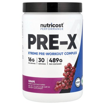 Nutricost, 表現，PRE-X，Xtreme 訓練前複合物，葡萄味，1 磅（435 克）