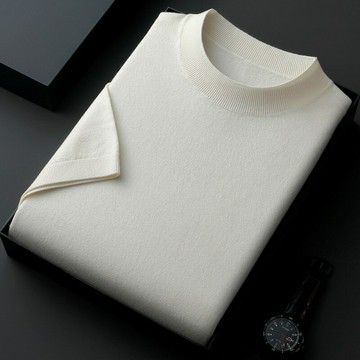 2025直播短袖針織衫男士四季半高領純色潮流百搭休閑打底衫t恤男鑫弘-衣錦男裝