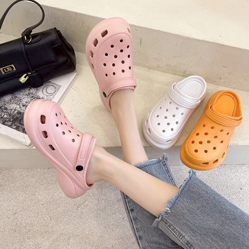 涼拖鞋女外穿ins潮2021年厚底增高防滑時尚高跟松糕洞洞鞋沙灘鞋