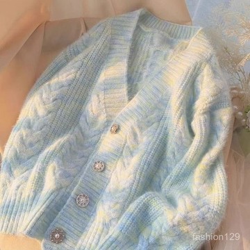 ✨桃園出貨✨小香風紫色針織開衫外套設計感小衆慵懶溫柔係穿搭軟糯毛衣女秋季