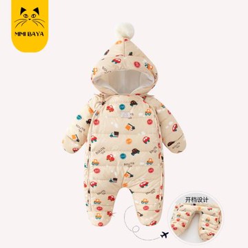 嬰兒連體羽絨服2025寶寶冬季連體衣新生兒外出爬爬服包腳防風抱被