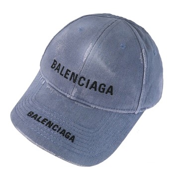 BALENCIAGA 巴黎世家 793501 電繡LOGO刷破棉質棒球帽.水洗藍