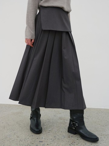 Drape Pleats Skirt_GRAY